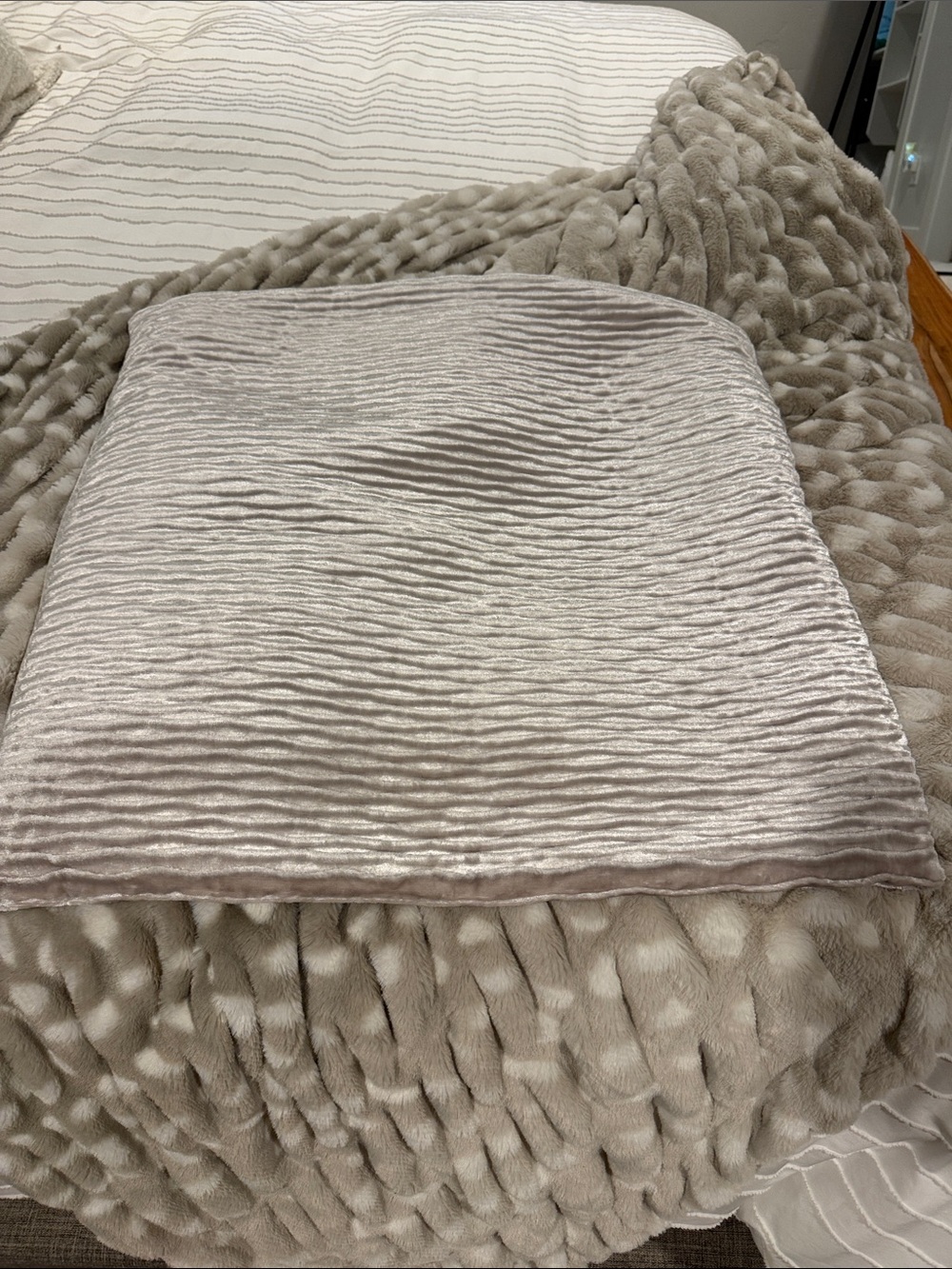 Callisto Home Plush Ribbed Accent Pillow Cover in Taupe